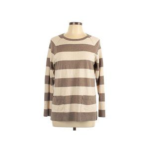 Jeanne Pierre Women's Striped Pullover Knit Cotton Sweater Size L